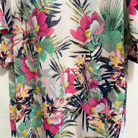 Kimono by Kaktus pink white NWOT, white floral print sz L.  Over up, Robe. - Picture 8 of 14